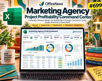 Marketing Agency Profit Dashboard Excel Template | Campaign Margin, Ad Spend, Contractor Costs (Digital Download)