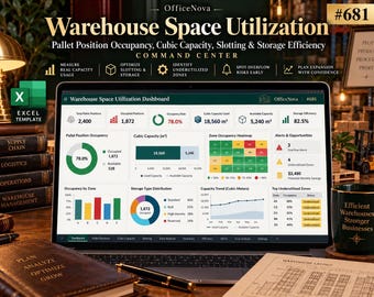 Warehouse Space Utilization Excel Template | Pallet Occupancy, Cubic Capacity, Slotting & Storage Efficiency Dashboard