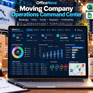 Moving Company Operations Spreadsheet | Booking Crew Truck Dispatch & Profitability | Excel and Google Sheets Template