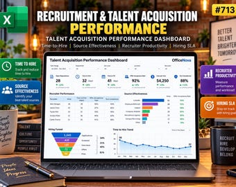 Recruitment KPI Dashboard Excel Template | Talent Acquisition Performance Tracker (Digital Download)