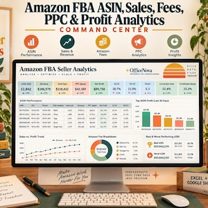 Amazon FBA Sales Analytics Spreadsheet | ASIN PPC Acos Tacos Roas Profit Dashboard | Excel Google Sheets Template