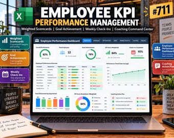 Employee KPI Performance Management Excel Template | Weighted Scorecards, Goal Tracking (Digital Download)