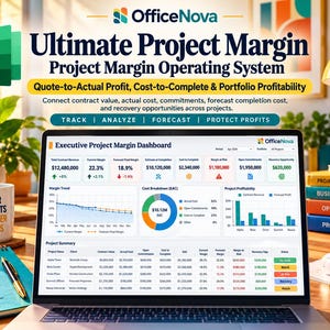 Modello Excel per il margine di progetto / Contabilità dei costi di commessa, costi di completamento, previsioni di profitto e dashboard di portafoglio