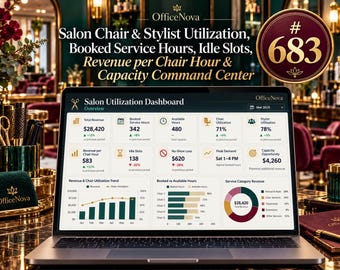 Salon Chair Utilization Excel Template | Stylist Productivity, Revenue Dashboard (Digital Download)