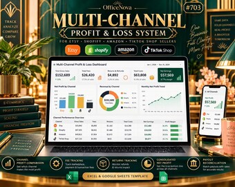 Etsy Shopify Amazon TikTok Shop Profit and Loss Spreadsheet, Multi Channel P&L Dashboard, Marketplace Fees, Returns and Payout Tracker
