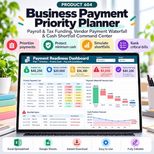Payment Priority Planner Excel Template | Cash Shortfall, Payroll & Tax Funding, Vendor Waterfall, Deferral Scenarios