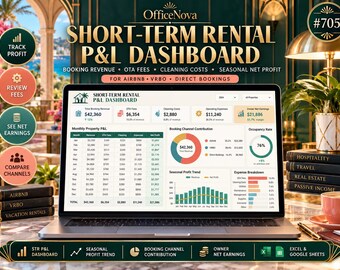 Airbnb Vrbo P&L Dashboard, Short-Term Rental Profit Tracker (Excel)