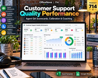 Customer Support QA Dashboard Excel Template, Agent Scorecards, Evaluation Calibration, Coaching Effectiveness & Quality Tracking