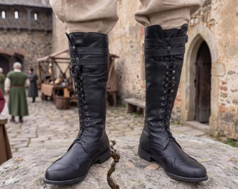 Stivali con lacci Ren Faire, stivali rinascimentali, stivali da pirata, stivali medievali, stivali vichinghi, stivali cosplay, stivali retrò, stivali da combattimento