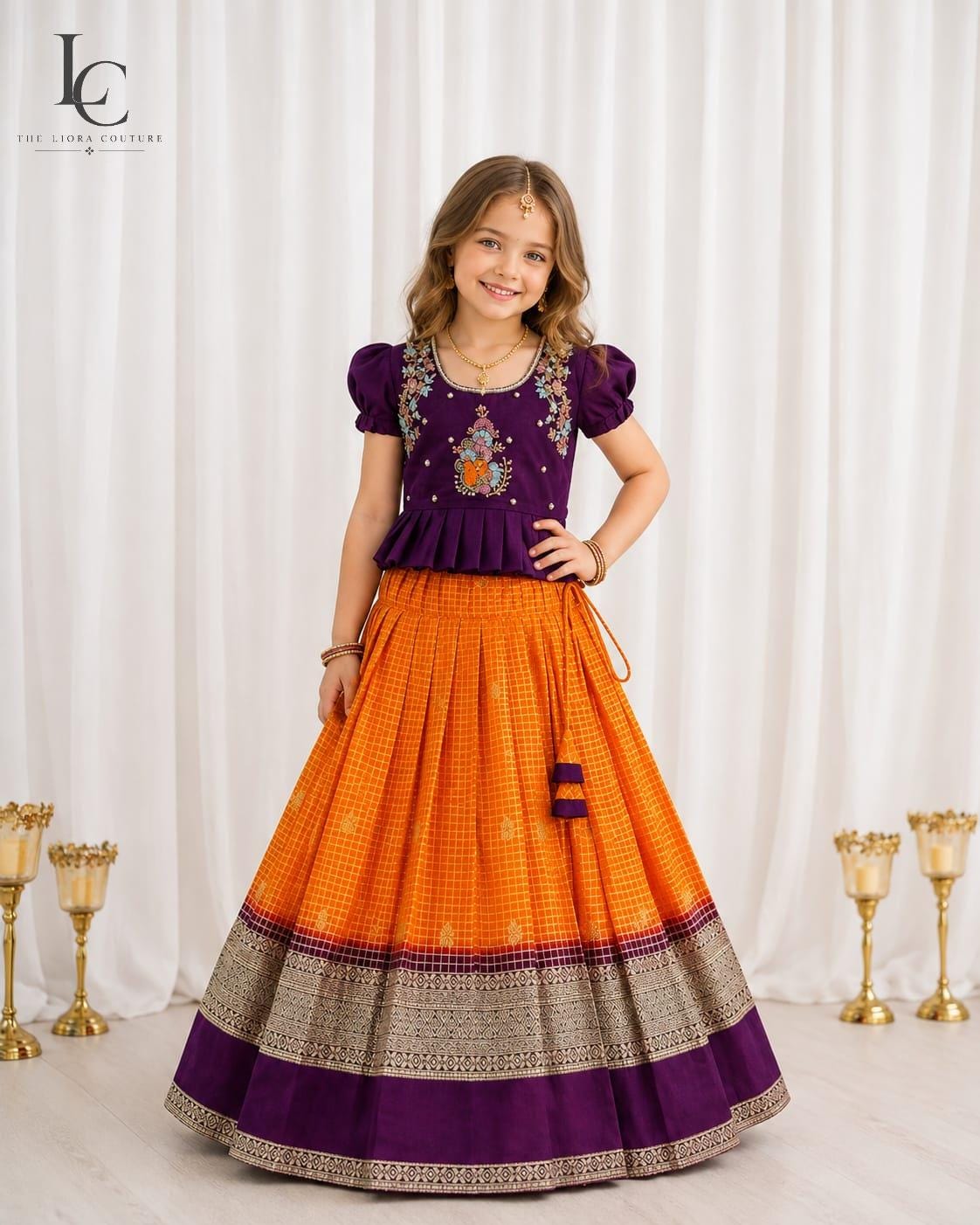 Girls Peplum Lehenga Choli Set, South Indian Pattu Pavadai, Silk Kids Lehenga, Temple Festival Dress, Flower Girl Wedding Outfit