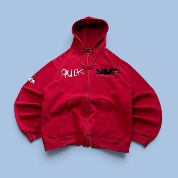 Quiksilver, Vintage 00s Quiksilver Zip Hoodie Red Full Zip Spell Out Logo Surf Boardriding Size M