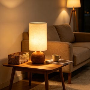 Linen cylindrical lampshade bedside lamp, minimalist Nordic style bedside table lamp, suitable for bedrooms, living rooms, and home décor.
