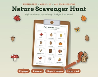 Fall Scavenger Hunt Printable, Nature Scavenger Hunt for Kids, Outdoor Scavenger Hunt, Backyard Toddler Activity, Nature Bingo