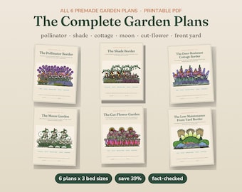 Garden Plans Bundle, 6 Premade Garden Design PDFs, Pollinator, Shade, Cottage, Moon, Cut Flower, Front Yard Garden Layouts, Printable