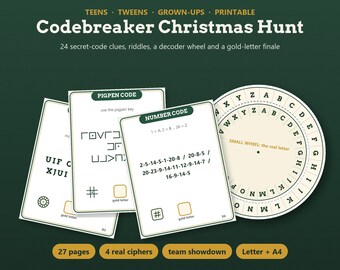Christmas Scavenger Hunt for Teens and Adults, Escape Room Cipher Clues, Tween Treasure Hunt Printable