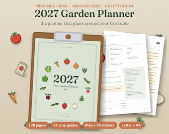 Digital Garden Planner 2027, GoodNotes iPad Garden Journal, Hyperlinked Vegetable Planner, Planting Calendar, 78 Stickers, Printable Too