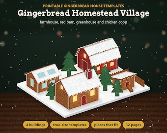Printable Gingerbread House Templates - Village Barn, Farmhouse, Greenhouse & Chicken Coop Patterns for DIY Christmas Baking