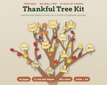 Thankful Tree Printable, Gratitude Tree Kit, Thanksgiving and Fall Bulletin Board, November Classroom Activity for Kids