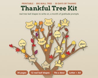 Thankful Tree Printable, Thanksgiving Bulletin Board, Gratitude Tree Kit, Fall Classroom Activity for Kids