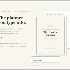 Fillable Garden Planner PDF, Type Directly In, Digital Garden Journal for Tablet, Seed Starting Log, Crop Rotation, Undated, Letter A4