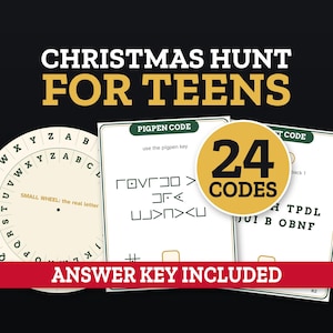 Julskattjakt för tonåringar och vuxna - Utskrivbara krypteringsledtrådskort, Escape Room-spel för tonåringar, familjefestaktivitet bild 1