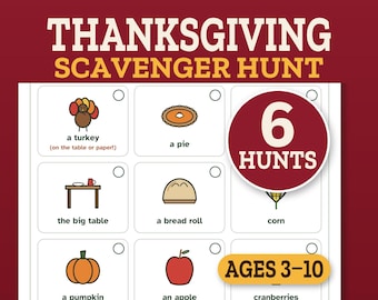 Thanksgiving-Schnitzeljagd für Kinder, Bingo- und Dankbarkeitsspiel, druckbare Tischaktivitäten für Kinder