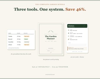 Garden Planner Bundle, Seed Starting Spreadsheet Google Sheets Excel, Printable Garden Journal PDF, Plant Care Cards, Gardener Gift Set