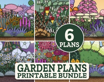 Garden Plans Bundle, 6 Premade Garden Design PDFs, Pollinator, Shade, Cottage, Moon, Cut Flower