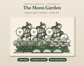 Moon Garden Plan, White Garden Design PDF, Evening Garden Layout, Night Blooming Flowers, Premade Perennial Bed, 3 Bed Sizes, Plant List
