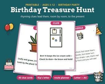 Birthday Scavenger Hunt for Kids, Birthday Treasure Hunt Clues, Birthday Party Games, Indoor Scavenger Hunt, Tween Birthday Riddles