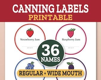 Printable Canning Jar Labels - 36 Mason Jar Lid Labels for Regular & Wide Mouth, Pantry and Freezer Organization