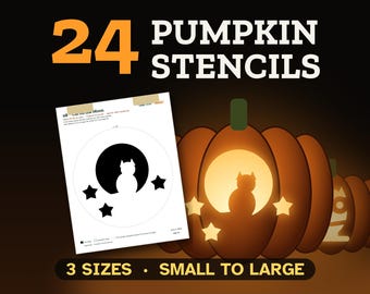 Pumpkin Carving Stencils, 24 Printable Jack O Lantern Patterns in Up to 3 Sizes