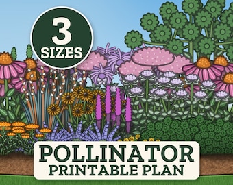 Pollinator Garden Plan, Premade Perennial Garden Design PDF, Butterfly Garden Layout, 3 Bed Sizes