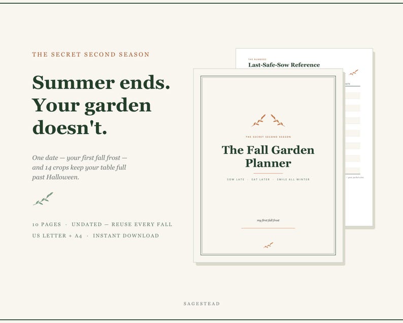Fall Garden Planner Printable PDF, Autumn Planting Calendar, Last Frost Countdown, Fall Sowing Schedule, Harvest Log, US Letter A4 Download image 1