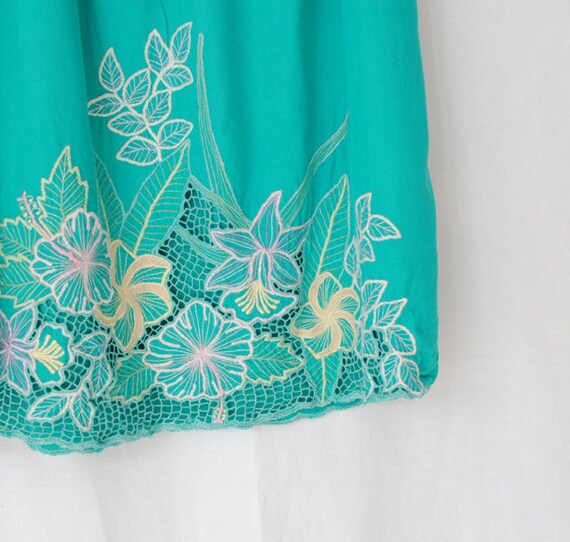 Items similar to Teal Skirt with Hibiscus embroidery -Medium/ Large ...