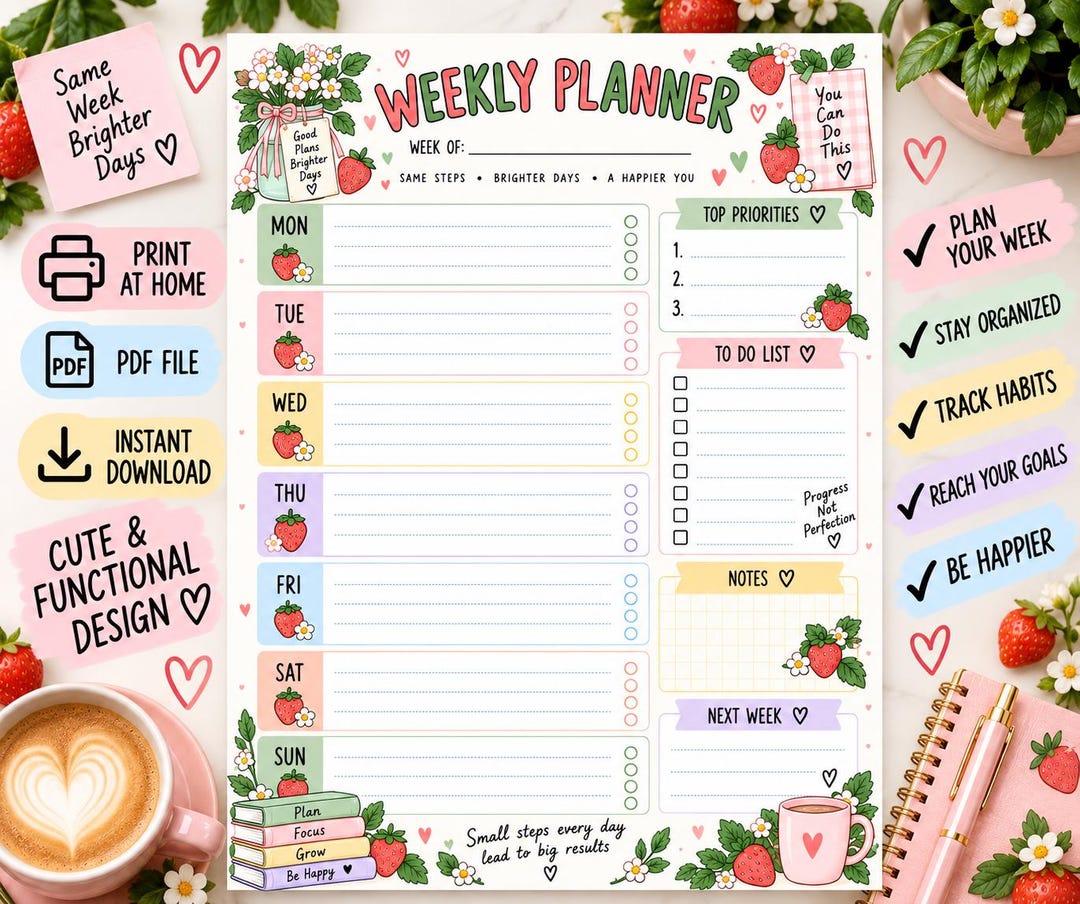 Daisy Weekly Planner Printable PDF, Floral Pastel Weekly Planner, Top ...