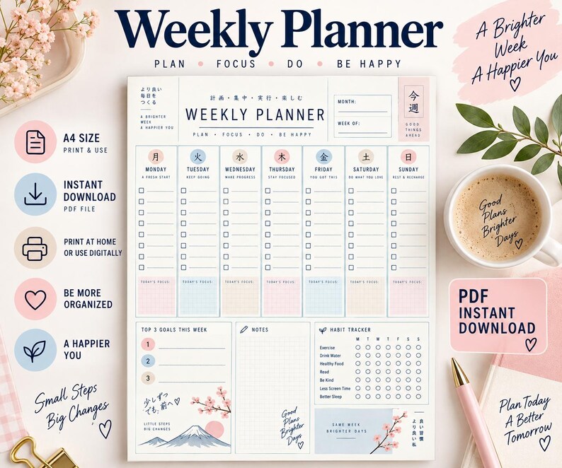 Printable Weekly Planner: Undated Schedule Template, to Do List ...