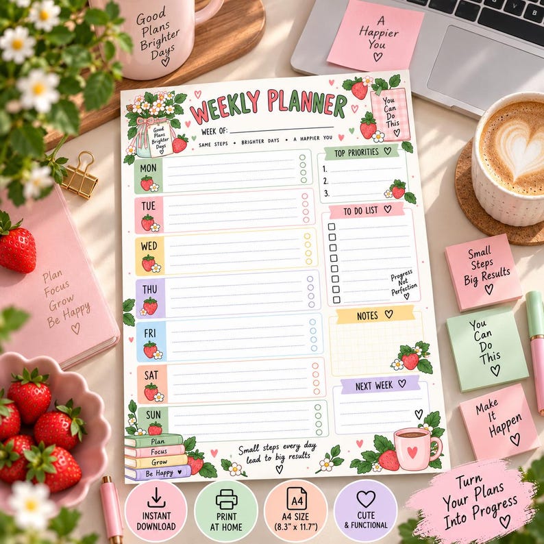 Daisy Weekly Planner Printable PDF, Floral Pastel Weekly Planner, Top ...