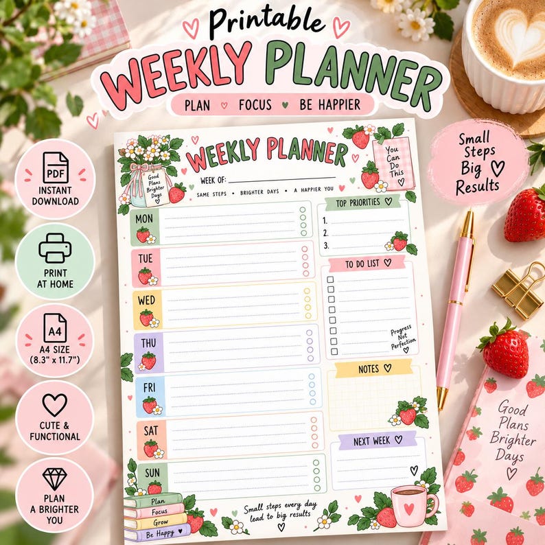 Daisy Weekly Planner Printable PDF, Floral Pastel Weekly Planner, Top ...