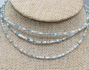 Sea Glass Seed Bead Necklace, Summer Jewelry,  Bohemian Necklace, Summer Beaded Choker, Dainty Beaded Necklace