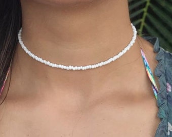 White Beaded Choker, Dainty Choker, Seed Bead Choker, Trendy Jewelry, Beaded Necklace, Bohemian Jewelry, Beach Choker, beaded chokers