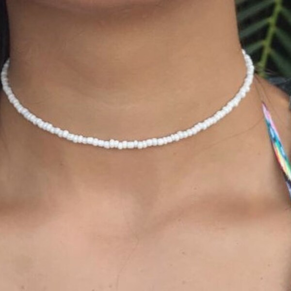 White Beaded Choker, Dainty Choker, Seed Bead Choker, Trendy Jewelry, Beaded Necklace, Bohemian Jewelry, Beach Choker, beaded chokers