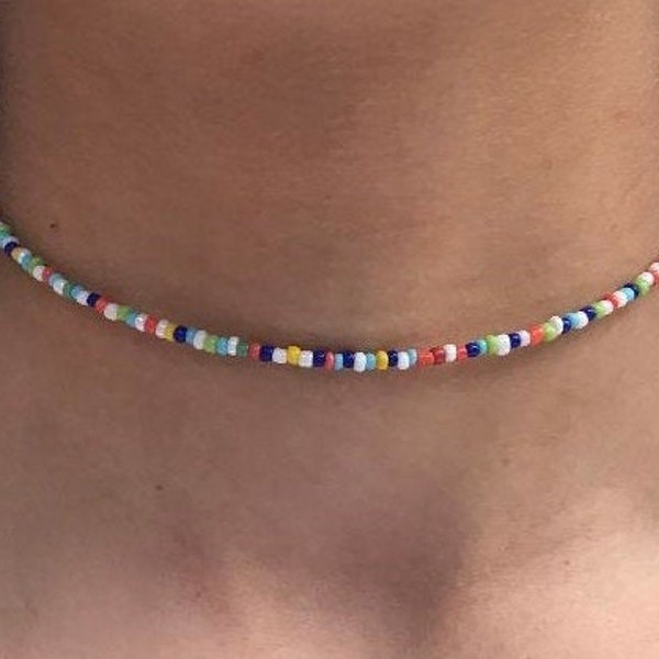 Summer Rainbow Beaded Choker, Dainty Choker, Trendy Jewelry, Beach Vibe, Choker, Bohemian Jewelry, Boho Chic, Beaded Necklace