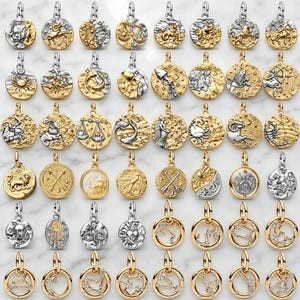 Ciondoli pendenti a forma di moneta zodiacale bicolore in stile retrò, perline a foro grande con costellazioni in oro e argento: ciondoli adatti ai bracciali Pandora europei.