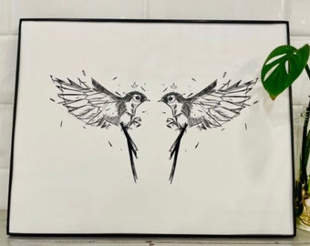Bird Feather Tattoo Street Art Nature Anime Animation Decor Print Poster Wall Art Gift