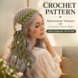 Crochet Botanical Hair Snood Pattern, Leafy Vine Headpiece (PDF)