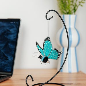 Stained Glass Morpho Butterfly Desk Diffuser | Handmade Butterfly with Stand | Aromatherapy Decor | Office Desk Accessory | Gift for Her