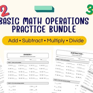 Övningspaket för grundläggande matteoperationer, addition, subtraktion, multiplikation, division (PDF-nedladdning)