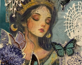 Eawynn,Princess,slow stitch,fabric,collage,applique,embroidery,junk journal,book,patch,kit