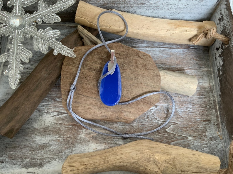 dichroic fused glass blue sparkling glittery pendant Joule necklace